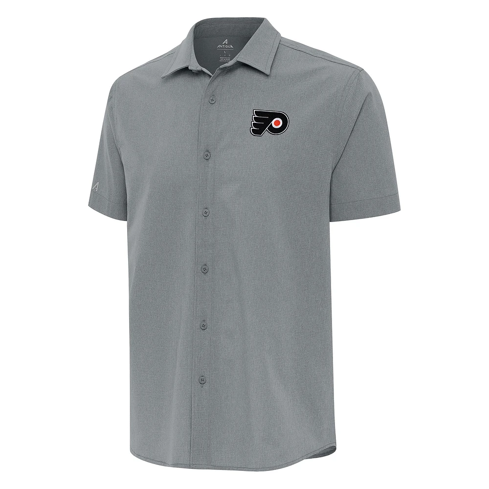 Men's Antigua Gray Philadelphia Flyers Activate Woven Short Sleeve Button-Up Shirt