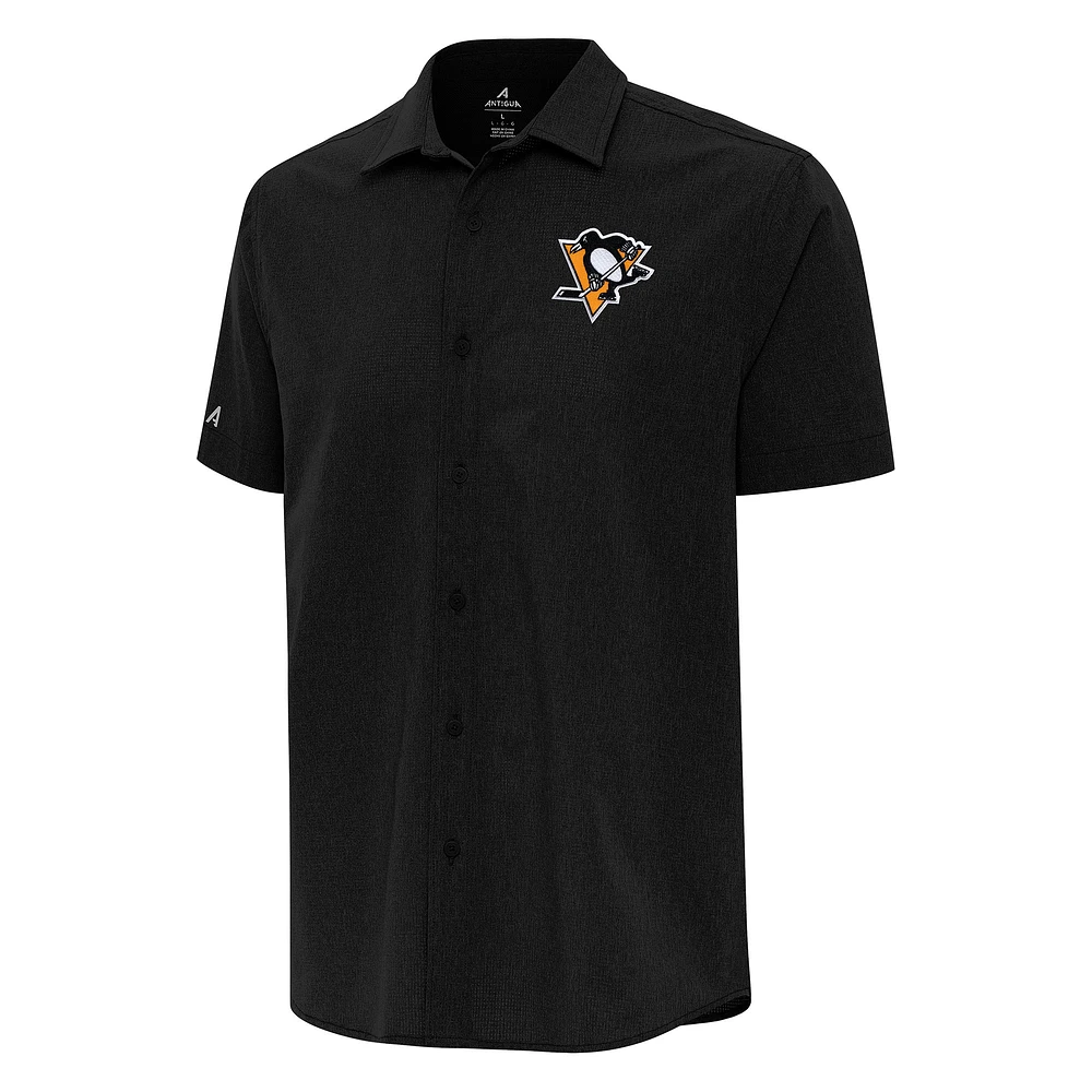 Men's Antigua Pittsburgh Penguins Activate Woven Short Sleeve Button-Up Shirt