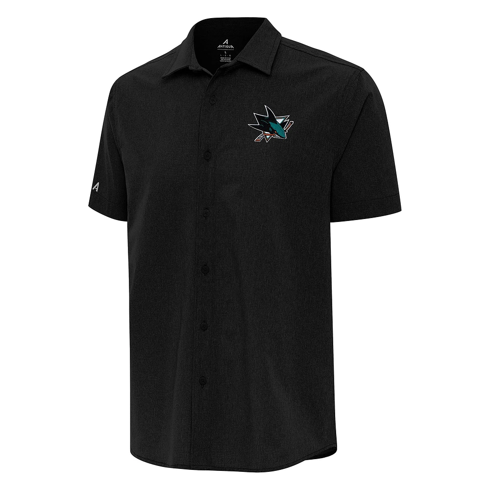 Men's Antigua Black San Jose Sharks Activate Woven Short Sleeve Button-Up Shirt