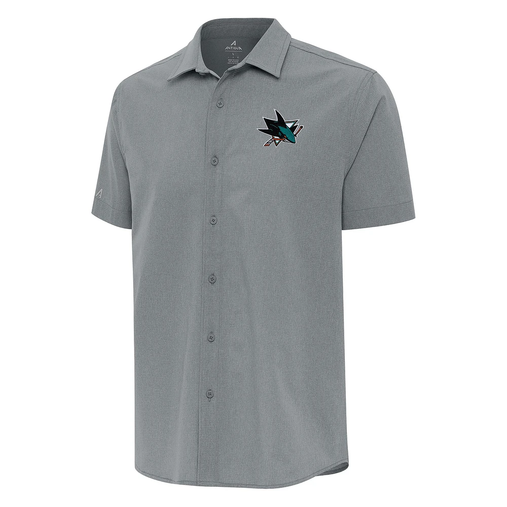Men's Antigua Gray San Jose Sharks Activate Woven Short Sleeve Button-Up Shirt