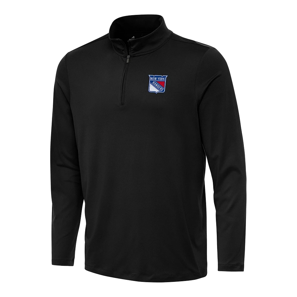 Men's Antigua Black New York Rangers Reprocess Quarter-Zip Top