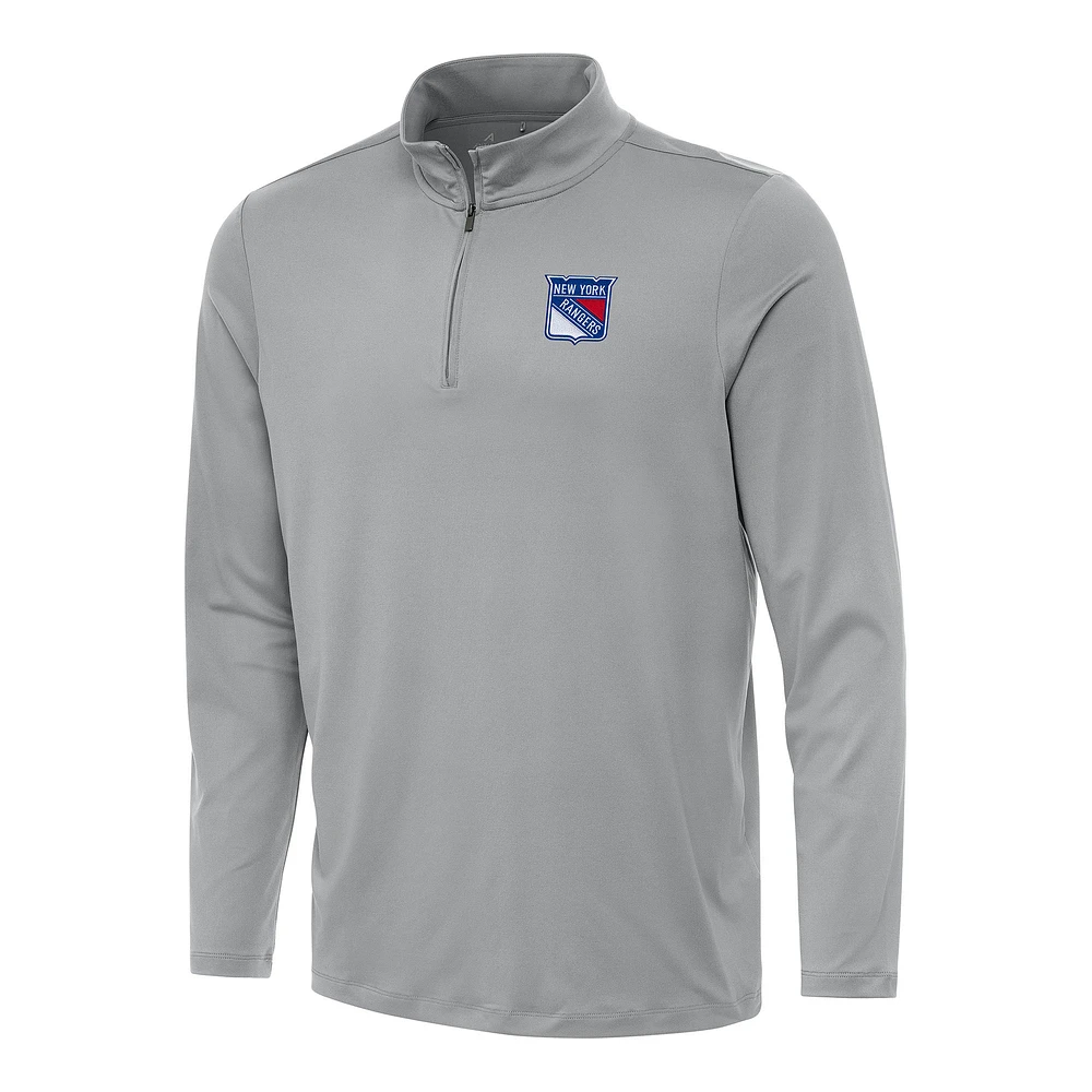 Men's Antigua Gray New York Rangers Reprocess Quarter-Zip Top
