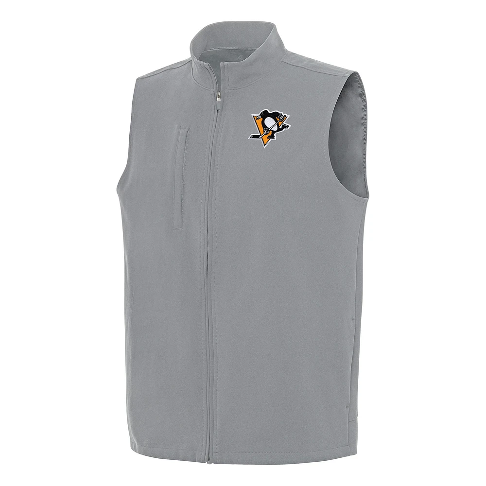 Men's Antigua Gray Pittsburgh Penguins Regard Full-Zip Vest