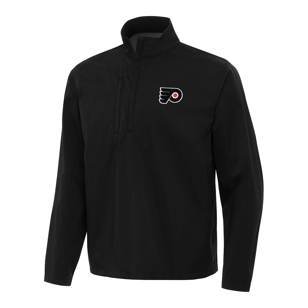 Men's Antigua Black Philadelphia Flyers Brisk Quarter-Zip Windbreaker