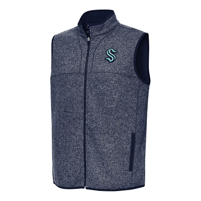 Men's Antigua Heather Navy Seattle Kraken Fortune Full-Zip Vest