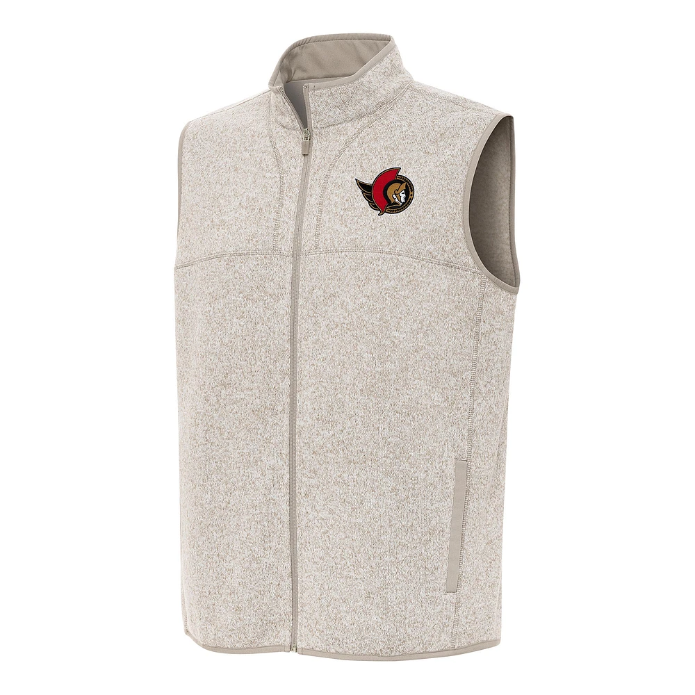 Men's Antigua Oatmeal Ottawa Senators Fortune Full-Zip Vest