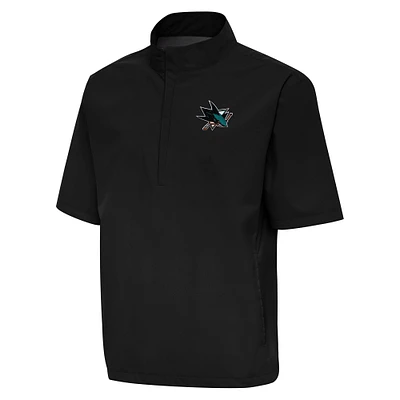Men's Antigua Black San Jose Sharks Brisk Quarter-Zip Windbreaker