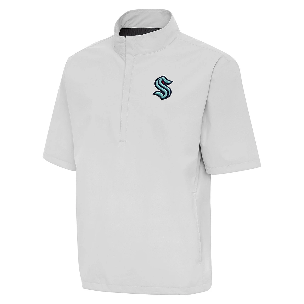 Men's Antigua Heather Gray Seattle Kraken Brisk Quarter-Zip Windbreaker
