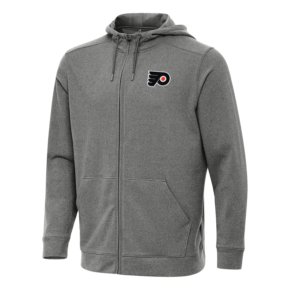 Men's Antigua Heather Black Philadelphia Flyers Effortless Full-Zip Hoodie Jacket