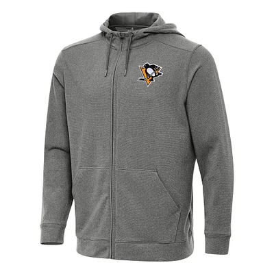 Men's Antigua Heather Black Pittsburgh Penguins Effortless Full-Zip Hoodie Jacket