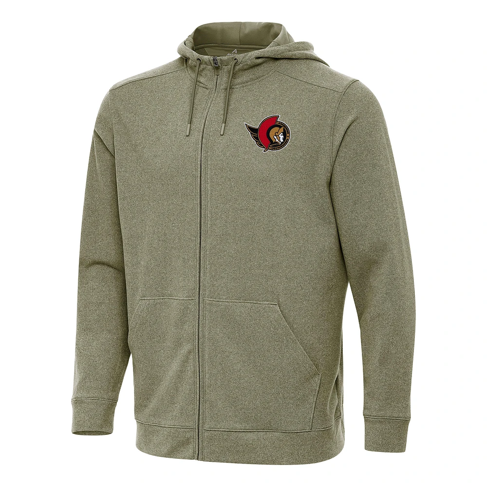 Men's Antigua Olive Ottawa Senators Effortless Full-Zip Hoodie Jacket