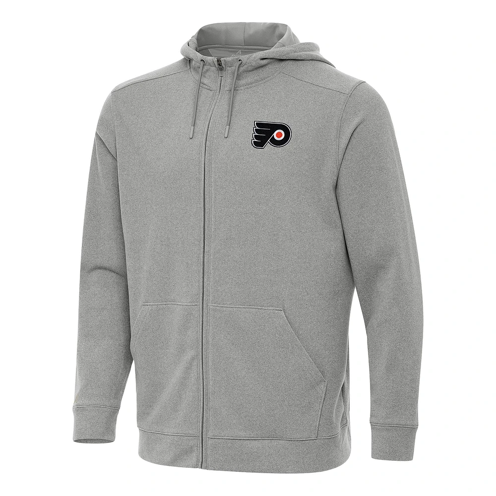 Men's Antigua Heather Gray Philadelphia Flyers Effortless Full-Zip Hoodie Jacket