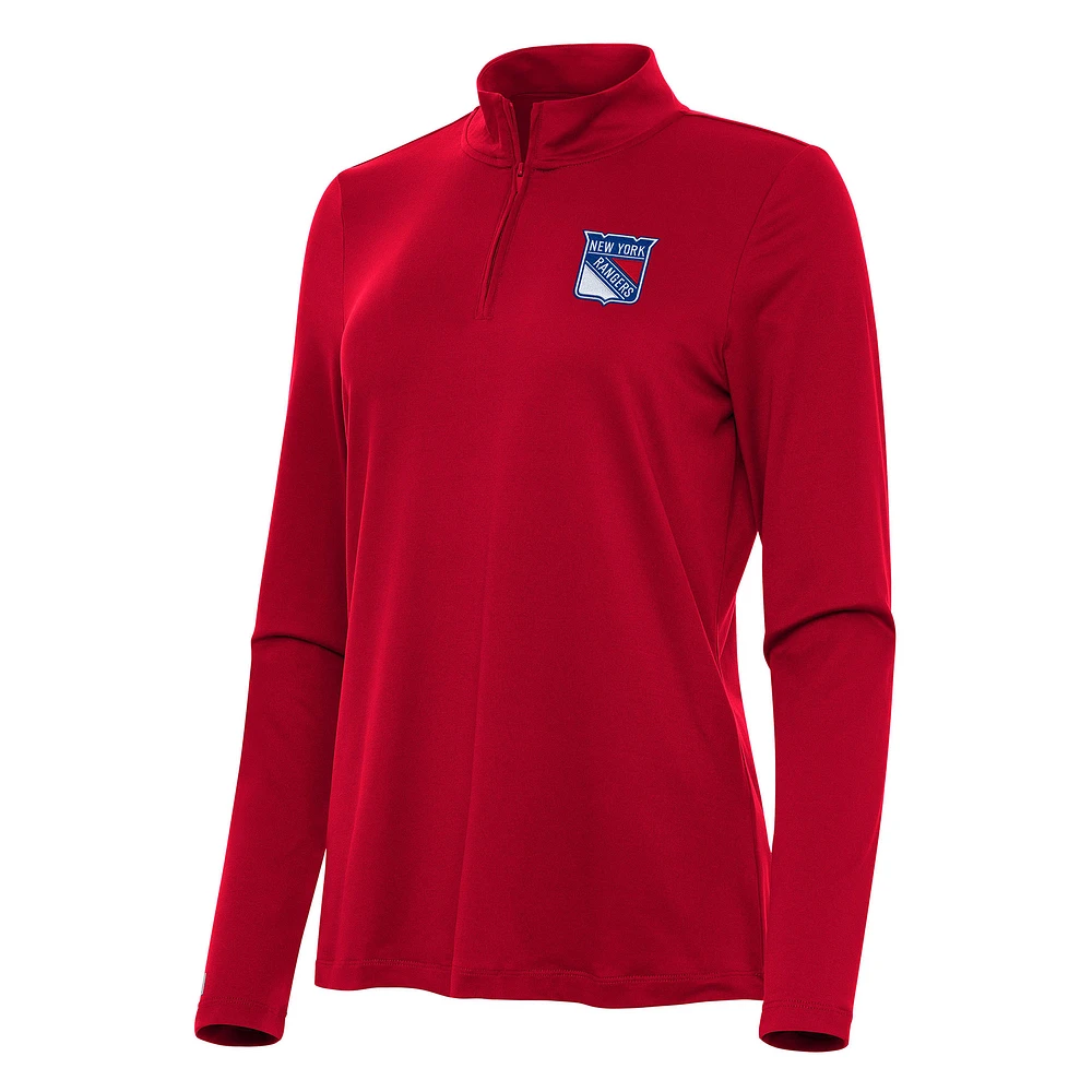 Women's Antigua Red New York Rangers Reprocess Quarter-Zip Top