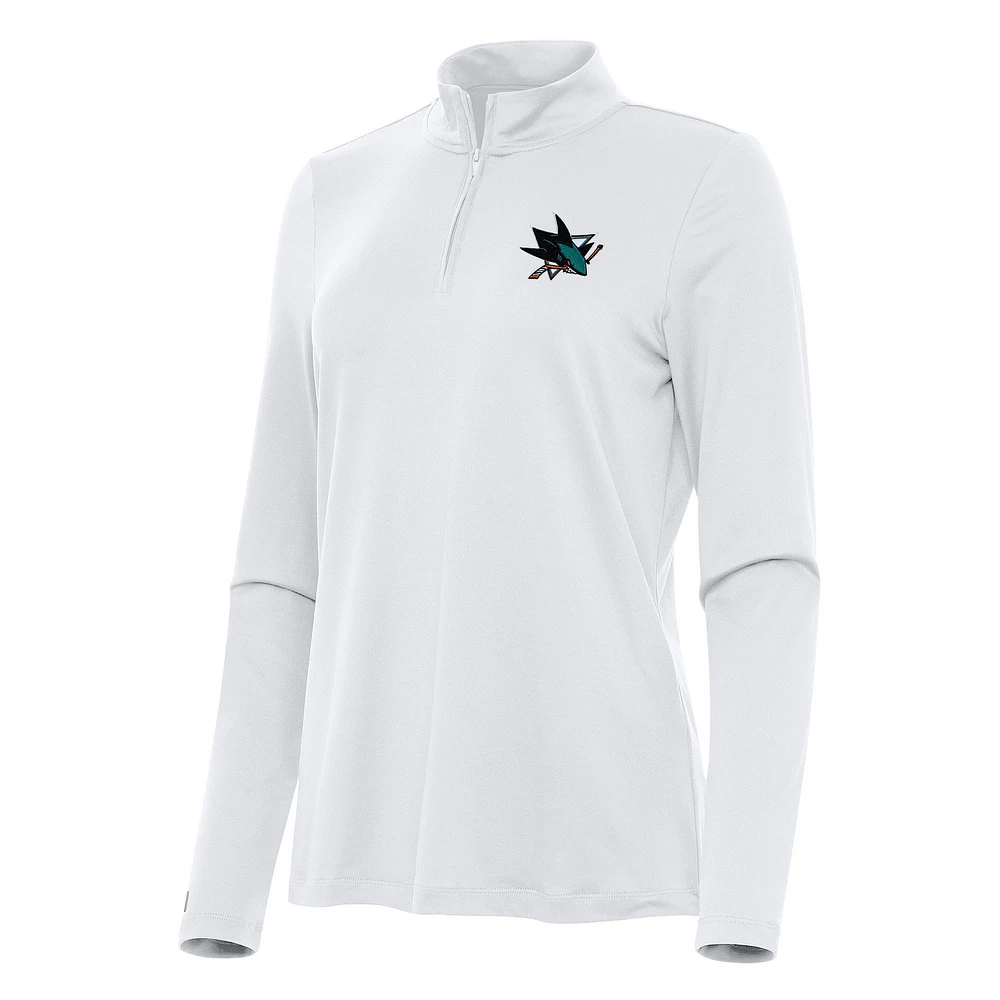 Women's Antigua White San Jose Sharks Reprocess Quarter-Zip Top