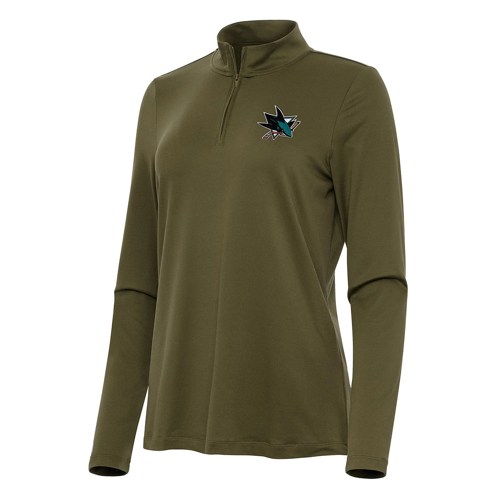 Women's Antigua Olive San Jose Sharks Reprocess Quarter-Zip Top