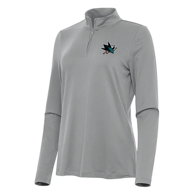 Women's Antigua Gray San Jose Sharks Reprocess Quarter-Zip Top