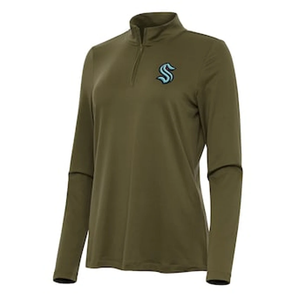 Women's Antigua Olive Seattle Kraken Reprocess Quarter-Zip Top