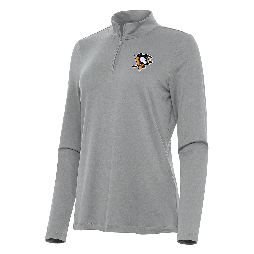 Women's Antigua Gray Pittsburgh Penguins Reprocess Quarter-Zip Top