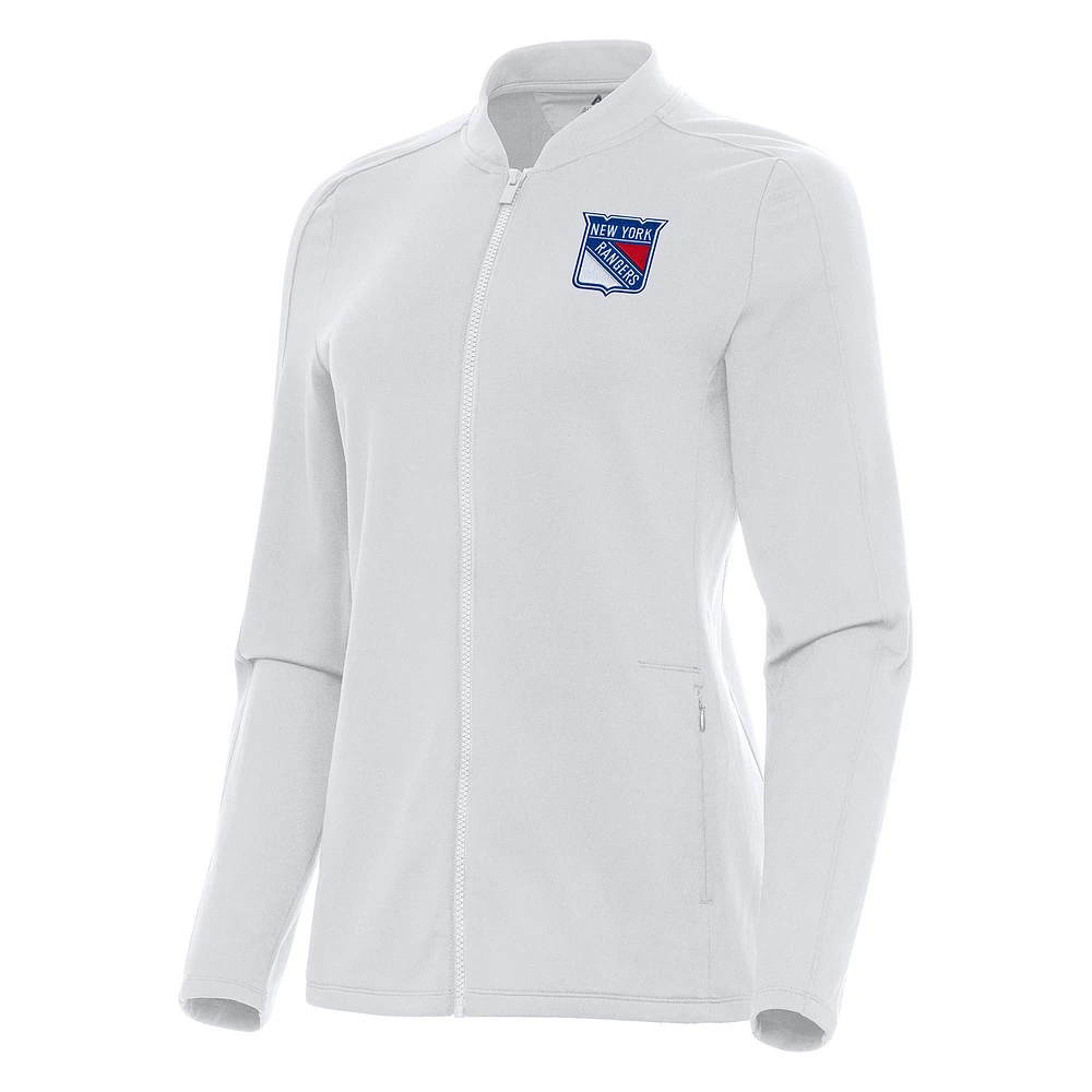 Women's Antigua White New York Rangers Continual Full-Zip Jacket