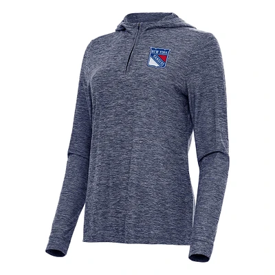 Women's Antigua Heather Navy New York Rangers Daybreak Quarter-Zip Hoodie