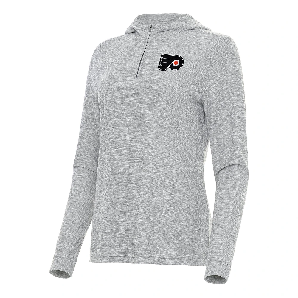 Women's Antigua Heather Gray Philadelphia Flyers Daybreak Quarter-Zip Hoodie