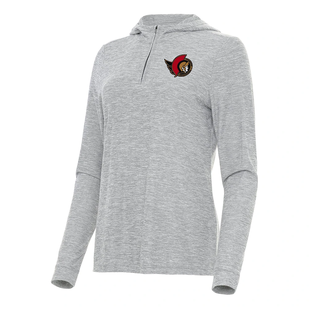 Women's Antigua Heather Gray Ottawa Senators Daybreak Quarter-Zip Hoodie