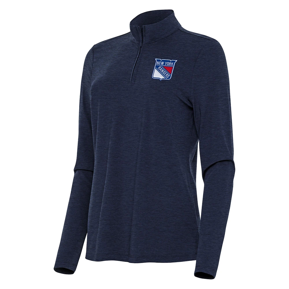 Women's Antigua Heather Navy New York Rangers Bright Quarter-Zip Top