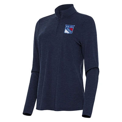 Women's Antigua Heather Navy New York Rangers Bright Quarter-Zip Top