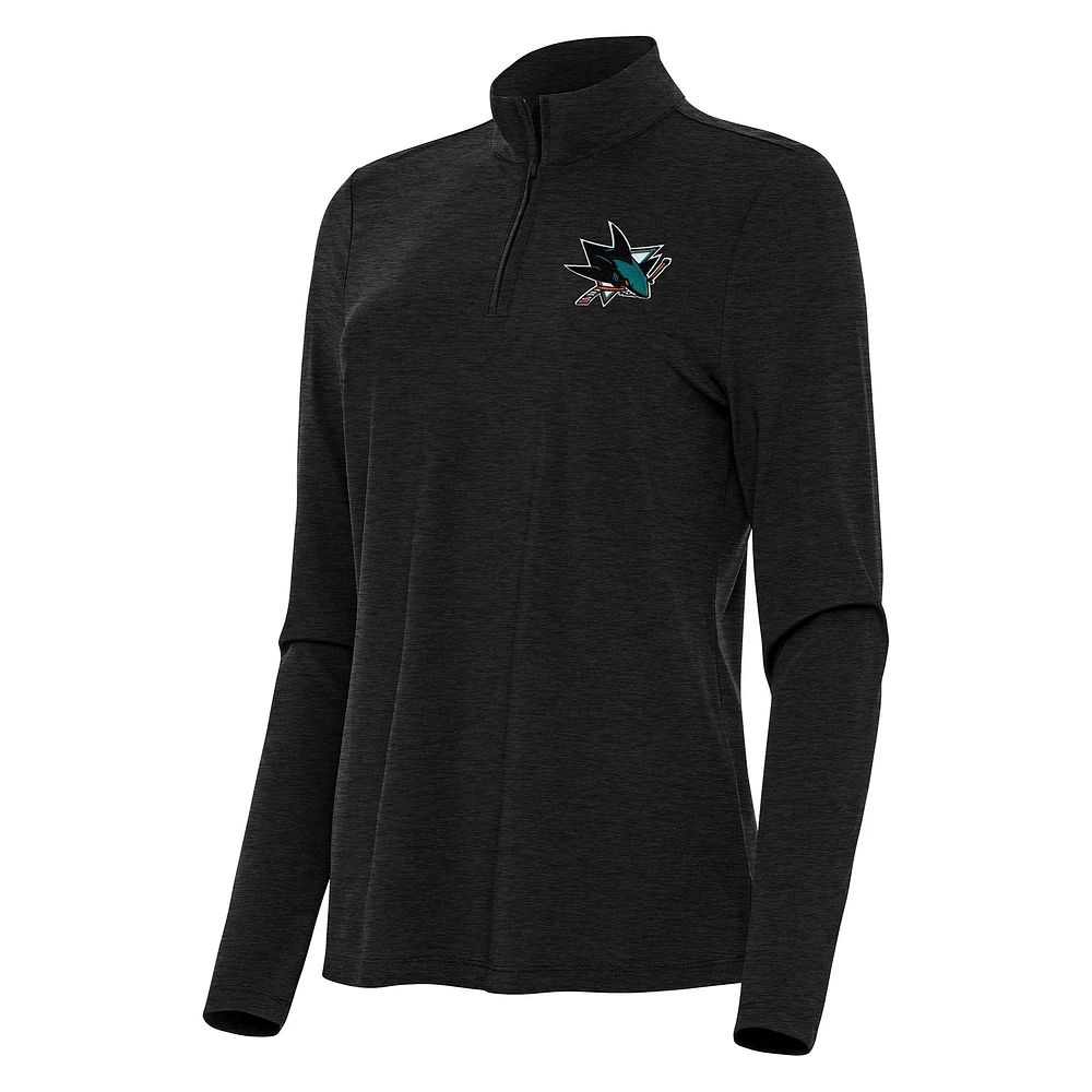 Women's Antigua Heather Black San Jose Sharks Bright Quarter-Zip Top