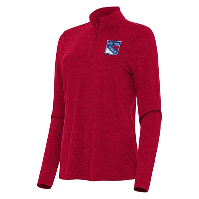 Women's Antigua Heather Red New York Rangers Bright Quarter-Zip Top