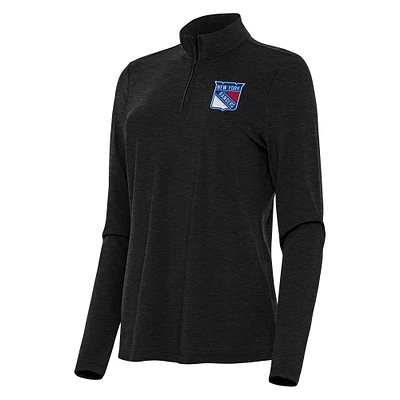Women's Antigua Heather Black New York Rangers Bright Quarter-Zip Top