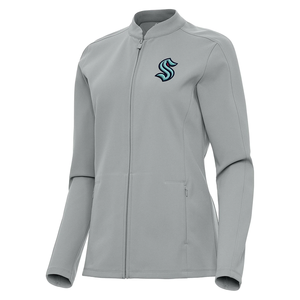 Women's Antigua Gray Seattle Kraken Regard Full-Zip Jacket
