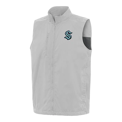 Men's Antigua Heather Gray Seattle Kraken Brisk Full-Zip Vest