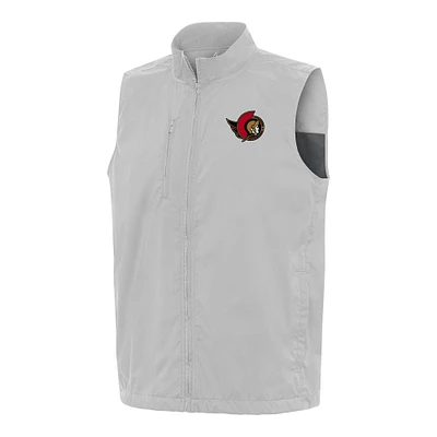 Men's Antigua Heather Gray Ottawa Senators Brisk Full-Zip Vest