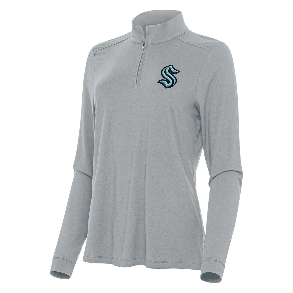 Women's Antigua Gray Seattle Kraken Intent Quarter-Zip Top