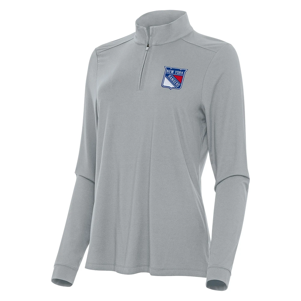 Women's Antigua Gray New York Rangers Intent Quarter-Zip Top