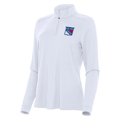 Women's Antigua White New York Rangers Intent Quarter-Zip Top