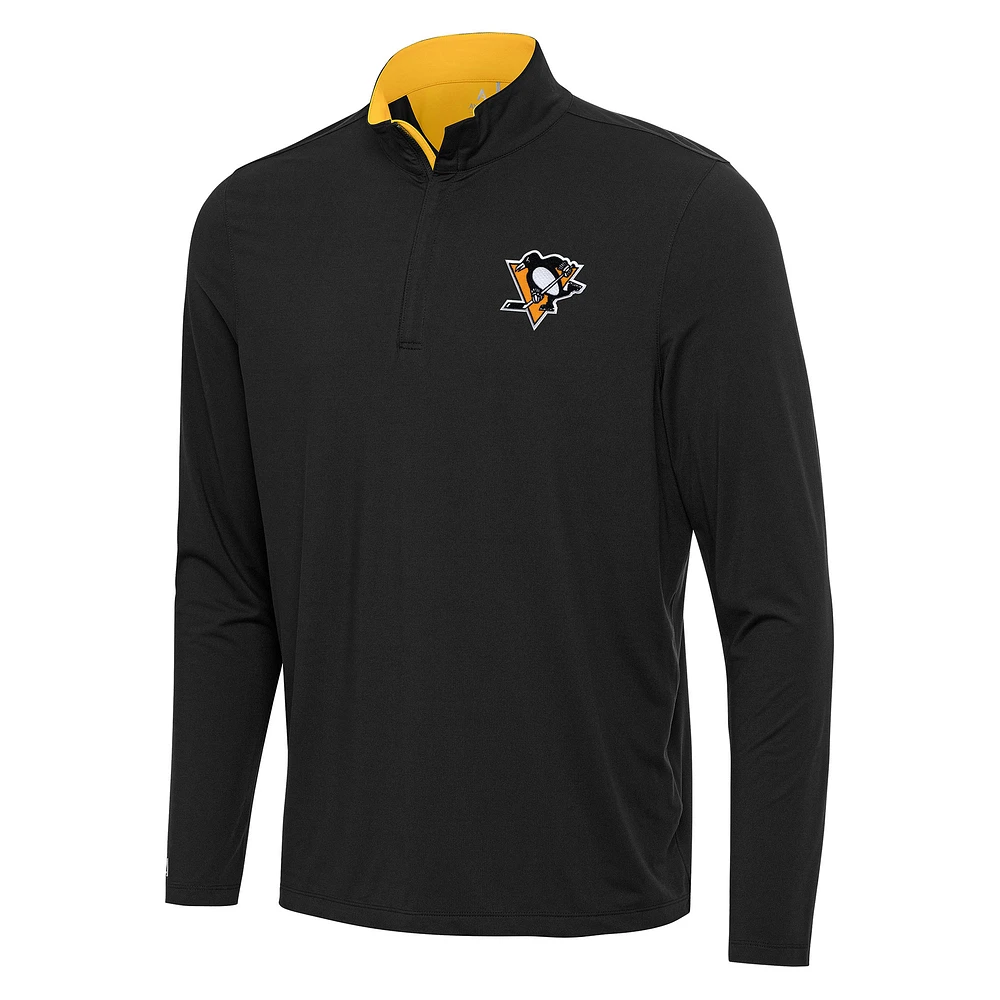 Men's Antigua Black/Gold Pittsburgh Penguins Content Quarter-Zip Pullover Top