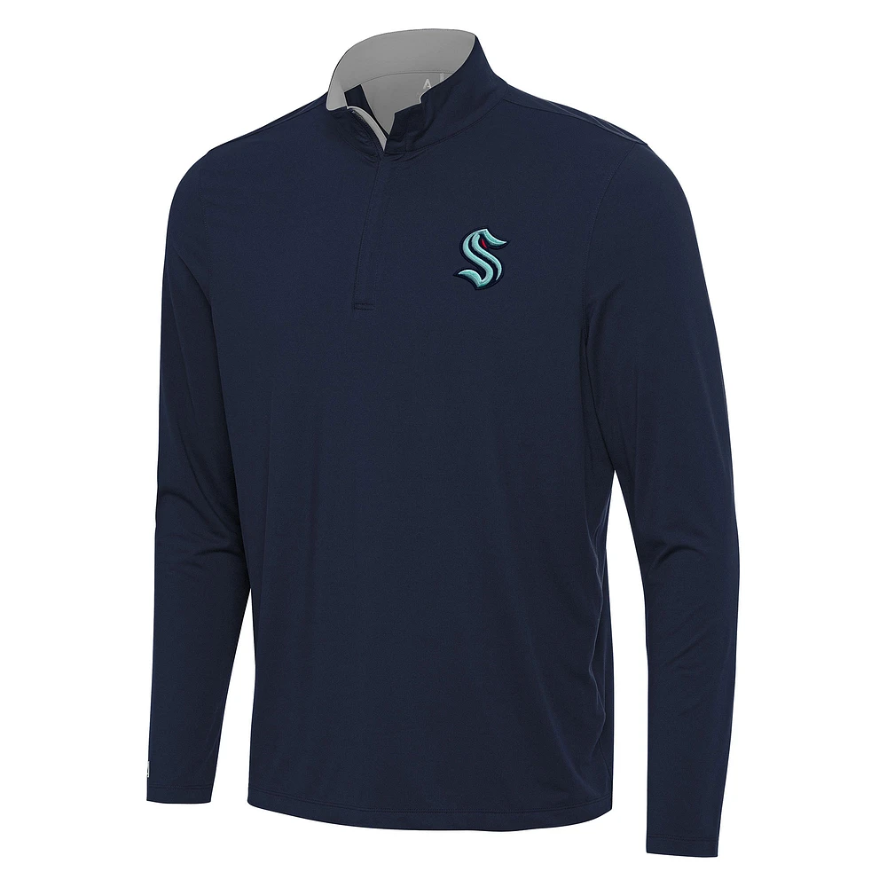 Men's Antigua Deep Sea Blue/Gray Seattle Kraken Content Quarter-Zip Pullover Top