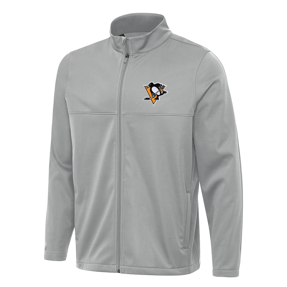 Men's Antigua Gray Pittsburgh Penguins Links 2 Full-Zip Golf Jacket