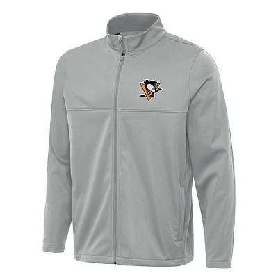 Men's Antigua Gray Pittsburgh Penguins Links 2 Full-Zip Golf Jacket