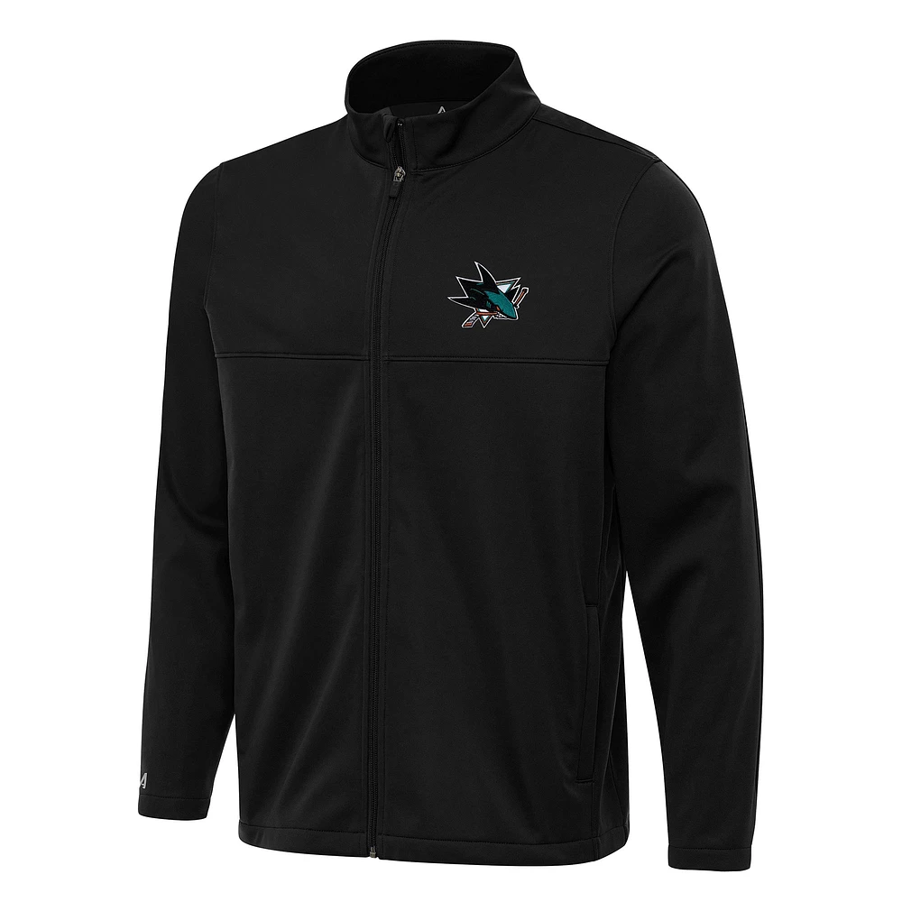 Men's Antigua Black San Jose Sharks Links 2 Full-Zip Golf Jacket