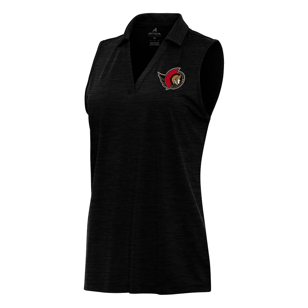 Women's Antigua Heather Black Ottawa Senators Layout Sleeveless V-Neck Polo