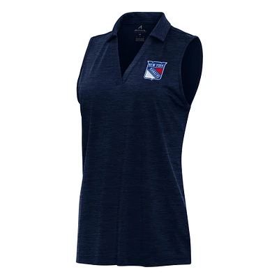 Women's Antigua Heather Navy New York Rangers Layout Sleeveless V-Neck Polo
