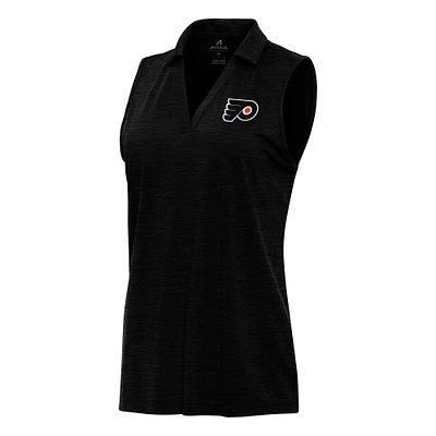 Women's Antigua Heather Black Philadelphia Flyers Layout Sleeveless V-Neck Polo