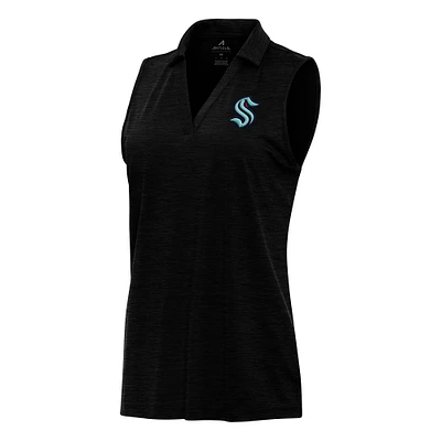 Women's Antigua Heather Black Seattle Kraken Layout Sleeveless V-Neck Polo