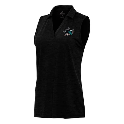 Women's Antigua Heather Black San Jose Sharks Layout Sleeveless V-Neck Polo