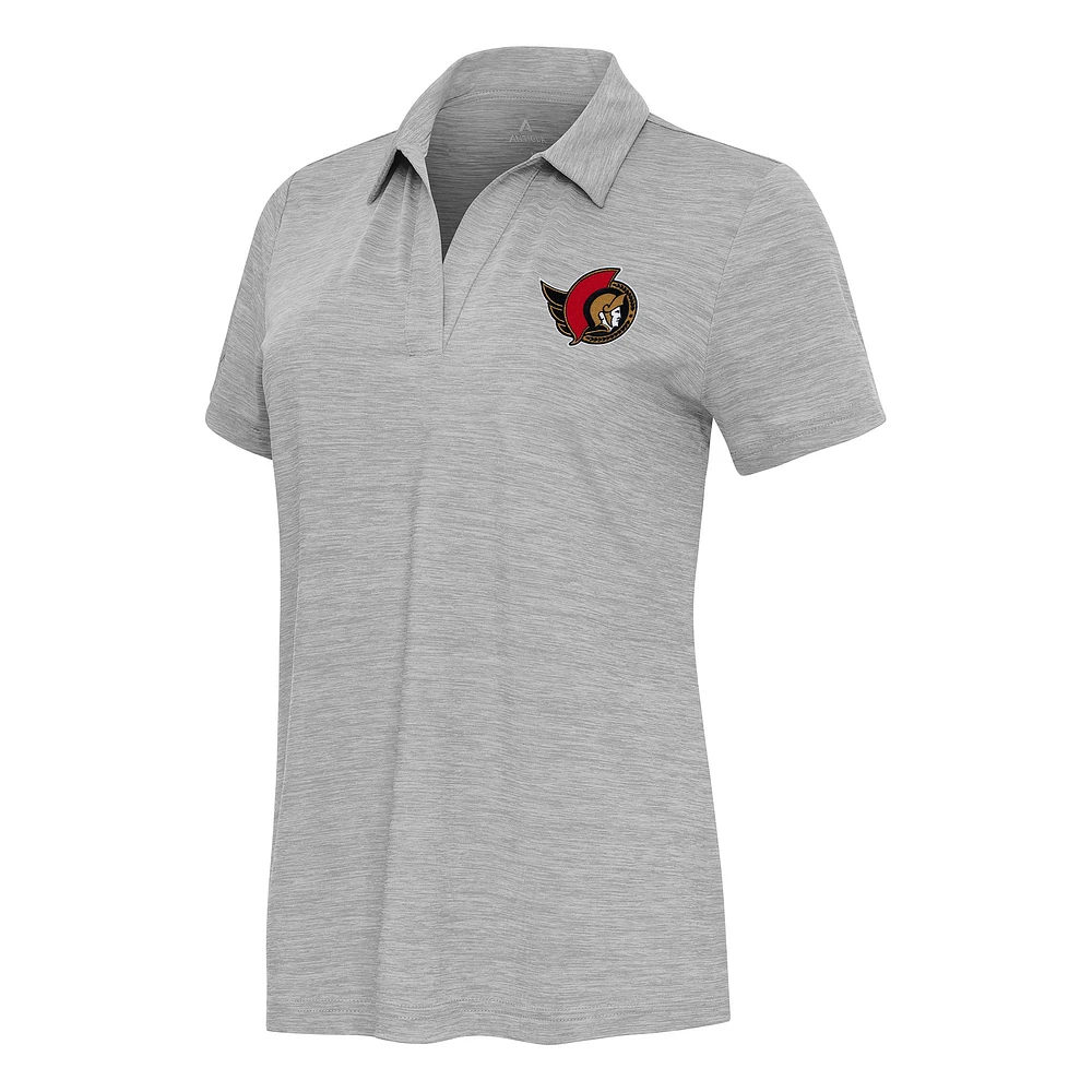Women's Antigua Heather Gray Ottawa Senators Layout V-Neck Polo