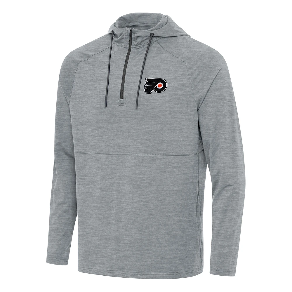 Men's Antigua Heather Philadelphia Flyers Spikes Quarter-Zip Hoodie
