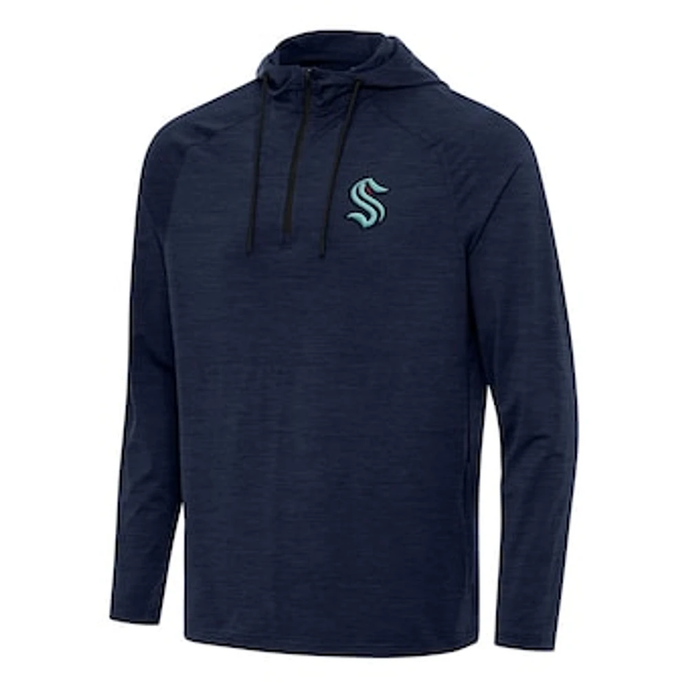 Men's Antigua Heather Navy Seattle Kraken Spikes Quarter-Zip Hoodie